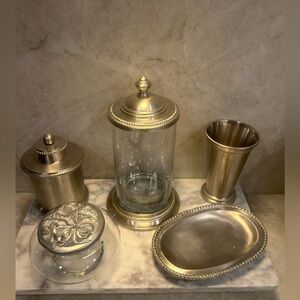Vintage Pewter Apothecary Vanity Set – 5 Piece Bathroom Set -